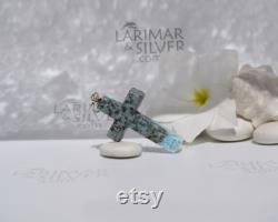 Bicolored Larimar cross by Larimarandsilver, Jordan River 1 blue gray Larimar pendant cross pendant church jewelry fast delivery Eastergift