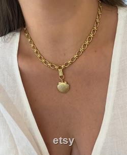 Big gold Sea shell Pendant Necklace, Nautical necklace for women, Statement gold chain Seashell necklace, SUMMER NECKLACE JEWELRY