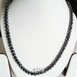Black Diamond Beads Necklace 6 mm 22 inches Quality AAA With Certificate Gift for partner, Gift for mom