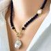 Black Onyx w Gold Pyrite Beads and Genuine Baroque Pearl Short Necklace, 18 , Gifts for Her
