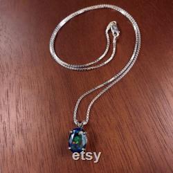 Black Opal Necklace, Authentic Opal, Black Fire Opal, Oval Pendant, Faceted Opal, Black Pendant, Custom Pendant, Dark Pendant, Pendant Gift