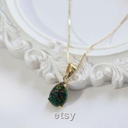 Black Opal Necklace, Opal Pendant Necklace, Opal Teardrop Necklace, 14K Gold Pendant Necklace, Solid Gold Necklace Women, Dainty Necklace