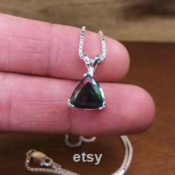 Black Opal Pendant, Opal Necklace, Genuine Black Opal, Dark Opal Pendant, Trillion Pendant, Opal October Birthstone Jewelry