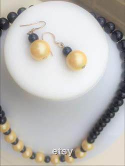 Black onyx and yellow pearl necklace beaded necklace necklace for women natural gem necklace necklace and earrings gift for women.
