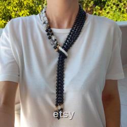 Black onyx moonstone necklace bead Anniversary women gift Statement chunky gemstone layered long necklace Wedding necklace Handmade jewelry