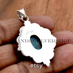 Blue Copper Turquoise Pendant, 925 Silver Pendant, Gemstone Pendant, Oval Pendant, Turquoise Pendant, Designer Pendant, Filigree Jewelry