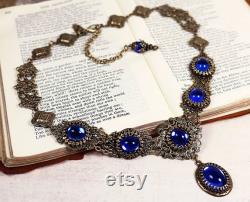 Blue Renaissance Necklace, Sapphire Victorian Jewelry, Bridal, Medieval Wedding, Ren Faire Bride, Tudor Costume, SCA Garb, Lucia, N11