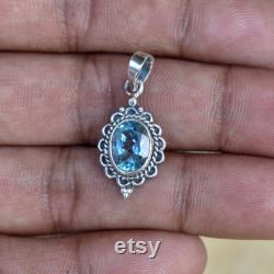 Blue Topaz Gemstone Pendant, Antique 92.5 Sterling Silver Pendant, Genuine Topaz Gemstone, November Birthstone Mothers Day Sale