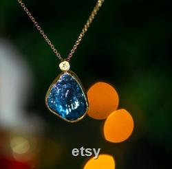 Blue Tourmaline Pendant One of a Kind Handmade in Gold and Silver