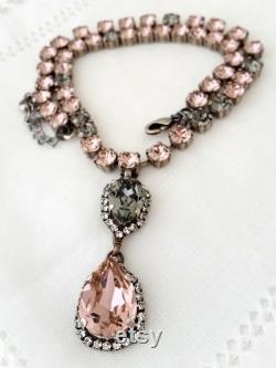 Blush gray necklace,blush gray crystal necklace,Statement necklace, blush pink bridal necklace,Bridesmaids gift,blush wedding