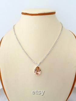 Blush necklace,Morganite Bridal necklace,blush Bridesmaid gift, Swarobski necklace,blush Pendant necklace,crystal necklace,Silver necklace