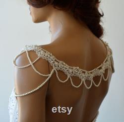 Bridal Dress Shoulder Necklace, Ivory Lace Shoulder Necklace, Wedding Shoulder Jewelry, Wedding Dress Shoulder, Wedding Dress Accessory
