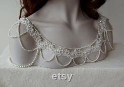 Bridal Dress Shoulder Necklace, Ivory Lace Shoulder Necklace, Wedding Shoulder Jewelry, Wedding Dress Shoulder, Wedding Dress Accessory