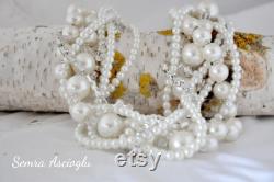 Bridal Jewelry, Ivory Pearl and Rhinestone Necklace