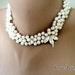 Bridal Jewelry, Pearl, Freshwater Pearls Brides Bib Necklace with Crystal flower