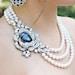Bridal Pearl Necklace, wedding necklace pearl, something blue necklace, statement bridal necklace, wedding rhinestone necklace, MIRANDA