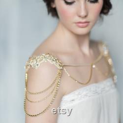 Bridal Shoulder Jewelry, Boho Body Chain, Lace Shoulder Necklace, Bridal Capelet, Silver Statement Necklace, Wedding Necklace, JACQUELYN