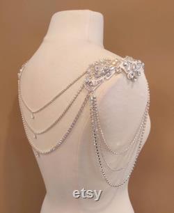 Bridal Shoulder Jewelry, Boho Body Chain, Lace Shoulder Necklace, Bridal Capelet, Silver Statement Necklace, Wedding Necklace, JACQUELYN