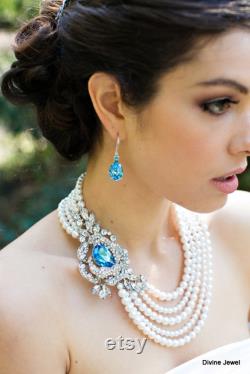Bridal pearl necklace, wedding rhinestone necklace, Pearl Necklace wedding, rhinestone and pearl necklace, Statement Necklace, MIRANDA