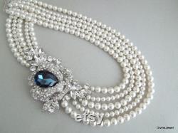 Bridal pearl necklace, wedding rhinestone necklace, Pearl Necklace wedding, rhinestone and pearl necklace, Statement Necklace, MIRANDA