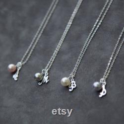 Bridesmaid Jewelry Set, Bridesmaid Initial Necklace, Bridesmaid Gift Set of 9, Sterling Silver Initial Pearl Necklace
