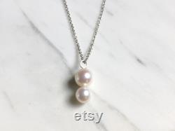 Bridesmaid Necklace with Double Pearl Pendant, Modern Pearl Jewelry with Natural White Pearls