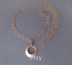 Bronze Anniversary Gift for Wife Long Bronze Necklace with Hammered Pendant Chain Necklace Gift for Woman 8th or 19th Anniversary