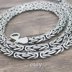 Byzantine Viking Sterling Silver 925 Bali Byzantine Necklace Men Ladies -Width 7 mm Length 16 '' To 30 Inch You Chose Please