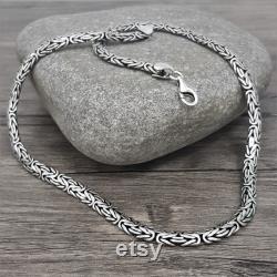 Byzantine Viking Sterling Silver 925 Bali Byzantine Necklace Men Ladies -Width 7 mm Length 16 '' To 30 Inch You Chose Please