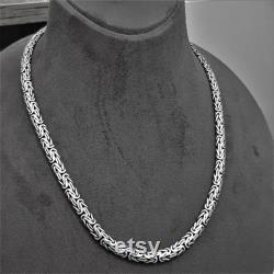 Byzantine Viking Sterling Silver 925 Bali Byzantine Necklace Men Ladies -Width 7 mm Length 16 '' To 30 Inch You Chose Please