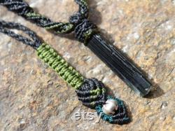 Cathedral Green blue tourmaline Necklace,Specimen Macrame Necklace,Shibari cord,October BirthStone,green blue tourmaline