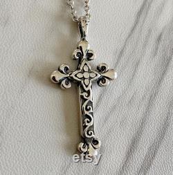 Celtic Fleur-de-lis Cross Necklace Antique Finish, Cross Necklace, Women Cross Pendant