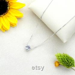 Certified Moissanite Necklace, Sterling Silver Pendant Necklace, Choker Necklace, Round 1.5 or 2 Carats Solitaire Necklace, Adjustable Chain