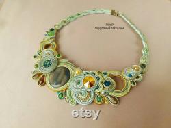 Chartreuse necklace with natural stones, wedding gold and an olive necklace a gift for her