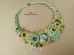 Chartreuse necklace with natural stones, wedding gold and an olive necklace a gift for her