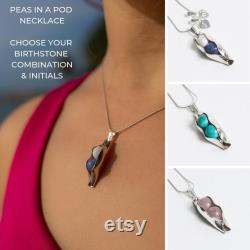 Childrens Birthstones Necklace Choose your Birthstones Two Peas In A Pod Necklace Custom Peas In A Pod Silver Pea Pod