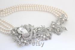 Chunky Statement Necklace, Bridal Statement Necklace, Pearl Brooch Necklace, The Great Gatsby Jewelry, Victorian Style Jewelry, Swarovski