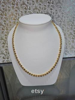 Circa 1990, a 20 long x 3.5mm wide 10k yellow gold rope chain with lobster claw clasp.