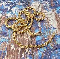 Circa 1990, a 20 long x 3.5mm wide 10k yellow gold rope chain with lobster claw clasp.