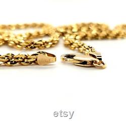 Circa 1990, a 20 long x 3.5mm wide 10k yellow gold rope chain with lobster claw clasp.