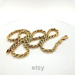 Circa 1990, a 20 long x 3.5mm wide 10k yellow gold rope chain with lobster claw clasp.