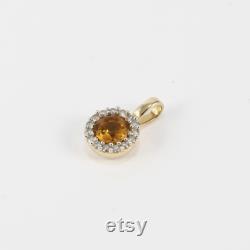 Citrine Pendant with Diamond set in 14K Gold, Minimal Design, Valentine gift, Gemstone Pendant, Prong Setting, Gift for Her