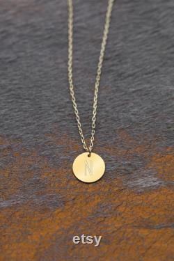 Coin Necklace, 14k Solid Gold Disk Initial Necklace, Monogram Necklace, Personalized Necklace, Gold Coin Pendant, Circle Pendant