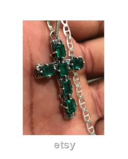 Colombian Emerald Cross Pendant, Silver Emerald Holy Cross Religious May Birthstone, Silver Personalized Cross Jewelry