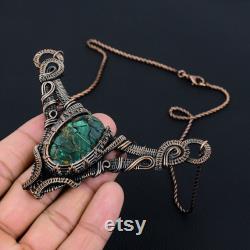 Copper Malachite Necklace Copper Wire Wrapped Pendant Necklace Malachite Gemstone Necklace Copper Jewelry Handmade Jewelry Anniversary Gifts