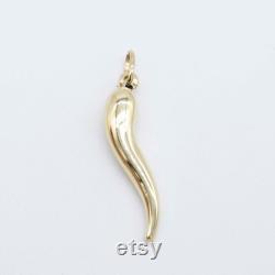 Cornicello Italian Horn Pendant Good Luck Charm Real 14K Yellow Gold All Sizes