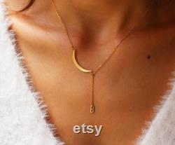 Crescent Letter Necklace, 14k Solid Gold Letter necklace, Personalized Crescent Necklace, 14k gold Moon Necklace, Christmas Gift, Gift