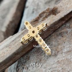 Cross Moissanite Pendant, Round Cut Colorless Moissanite Pendant, Yellow Gold Charm Pendant, Wedding Pendant For Bride, Anniversary Gifts