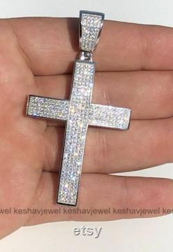 Cross Pendant-Necklace For Men's, 2 CT Simulated Diamond Channel Set Pendant, 14K White Gold Plated, Father's Day Gift For Him Without Chain