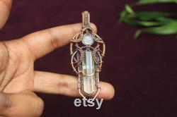 Crystal ,Moonstone Evil Eye Gemstone Copper Wire Wrap Pendant Jewelry Gift For Wife Oxidize Copper Wire Necklace Crystal Birth Gift